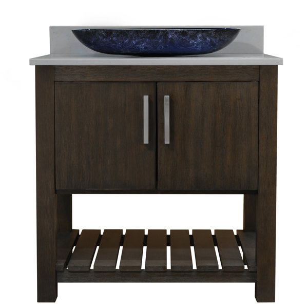 Latitude Run?? 30-inch Bathroom Vanity with Gray Quartz Top, Glass ...